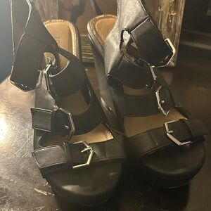 torrid Black Multi-Buckle Wedge Sandals